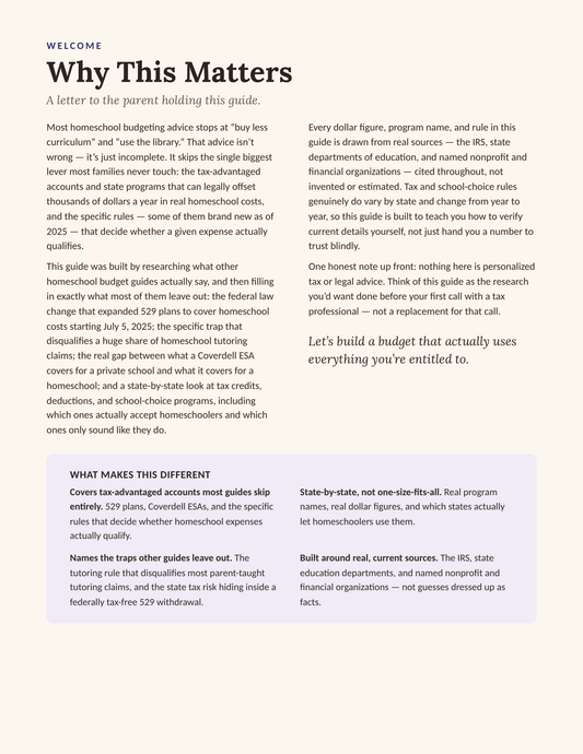 The Homeschool Budget Blueprint — Why This Matters, letter about tax-advantaged accounts and real homeschool savings