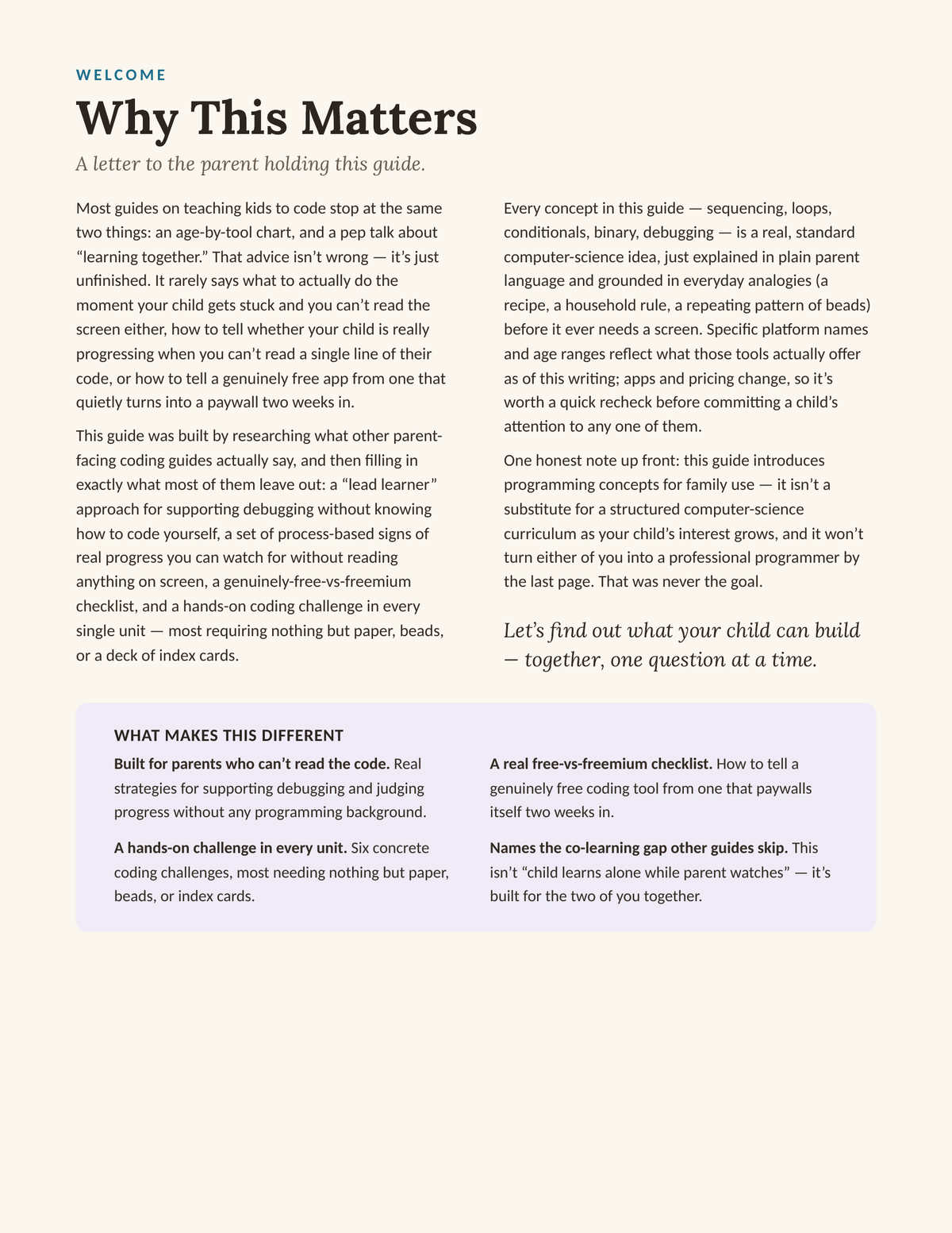 Why This Matters — welcome letter page