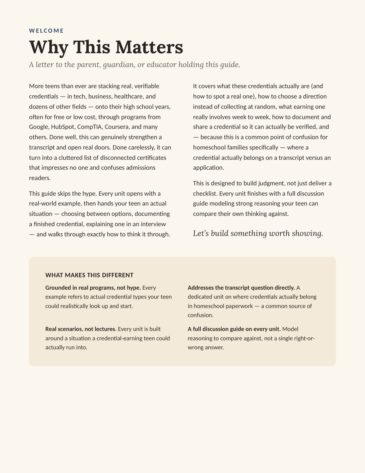 Why This Matters — a letter to parents and educators