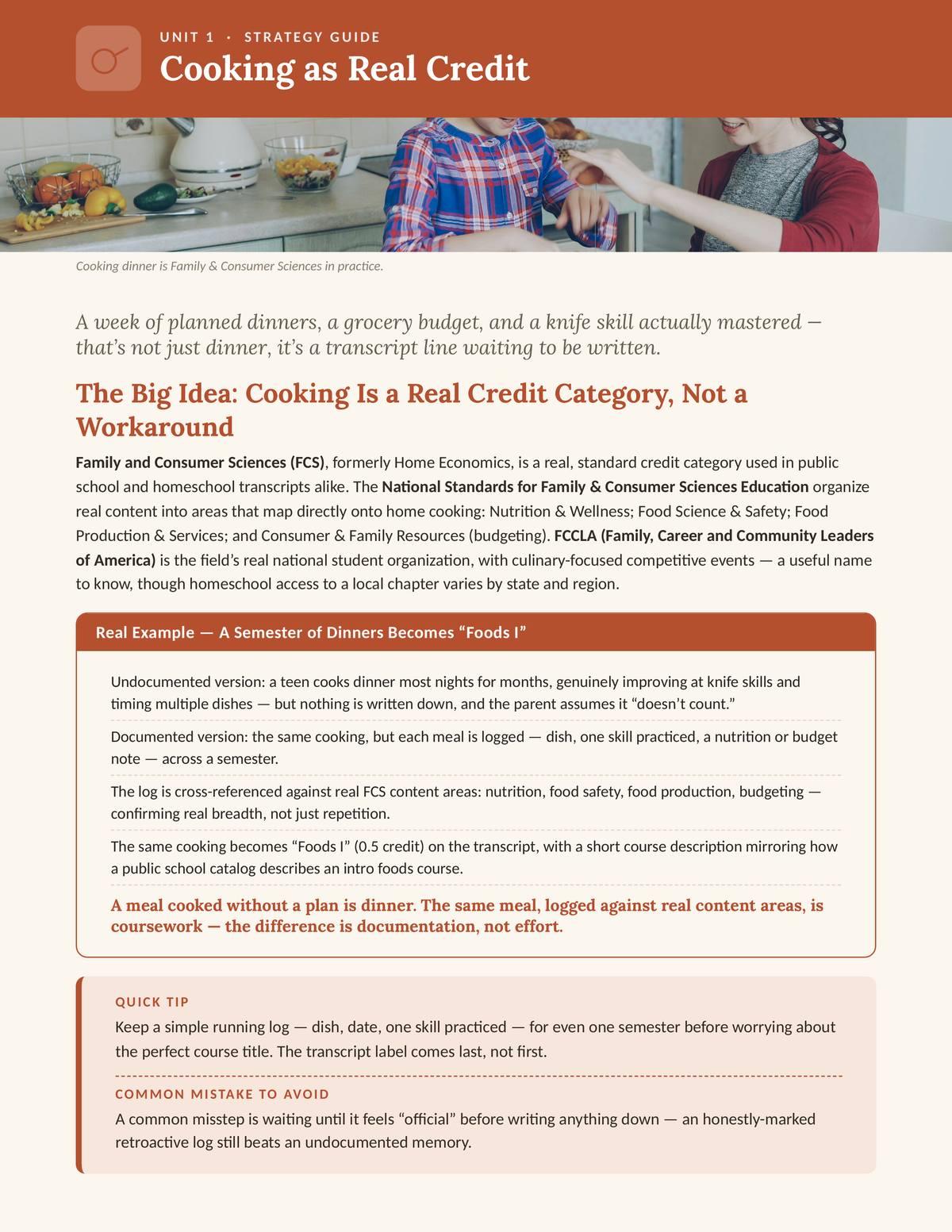 Homestead Life Skills for Teens — Unit 1: Cooking as Real Credit, strategy guide with real family example