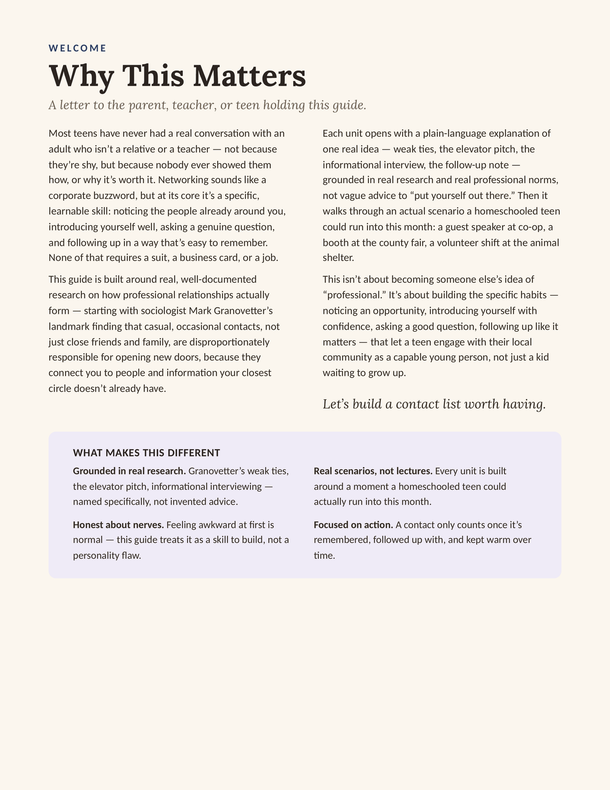 Networking 101 — Why This Matters, letter to parents about building real professional relationships