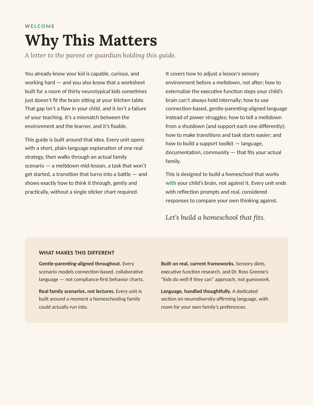 Why This Matters — a letter to the parent or guardian