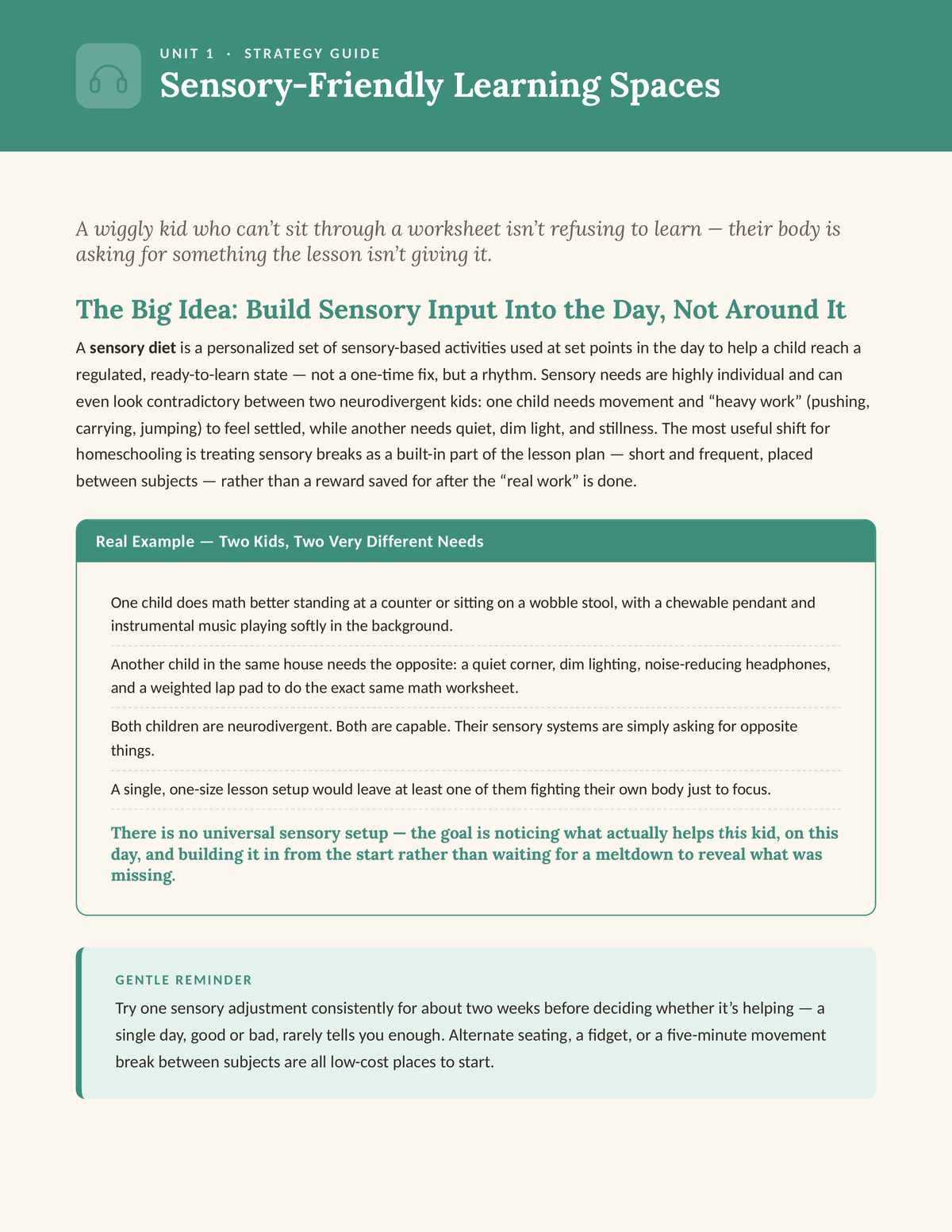 Sample lesson — Unit 1: Sensory-Friendly Learning Spaces