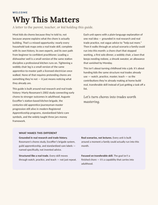 The Apprentice Model — Why This Matters, letter about turning chores into real trade skill-building