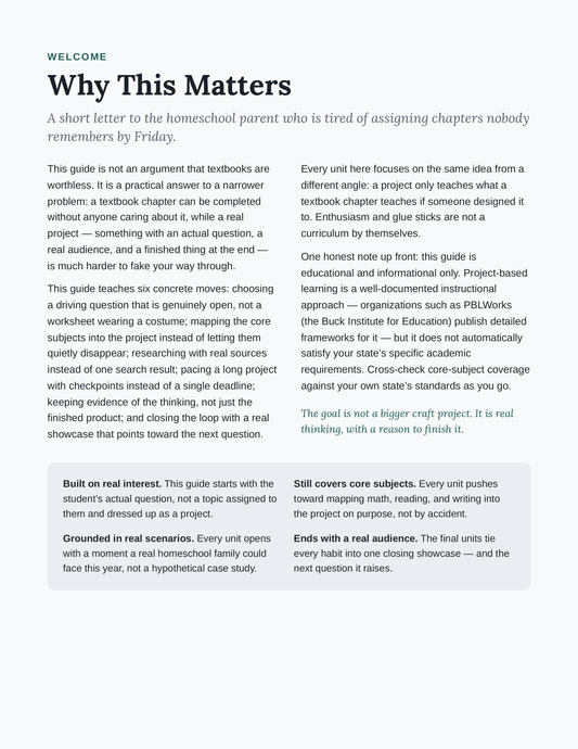 What's Inside — scope and sequence for all six units of The Project-Based Learning Blueprint