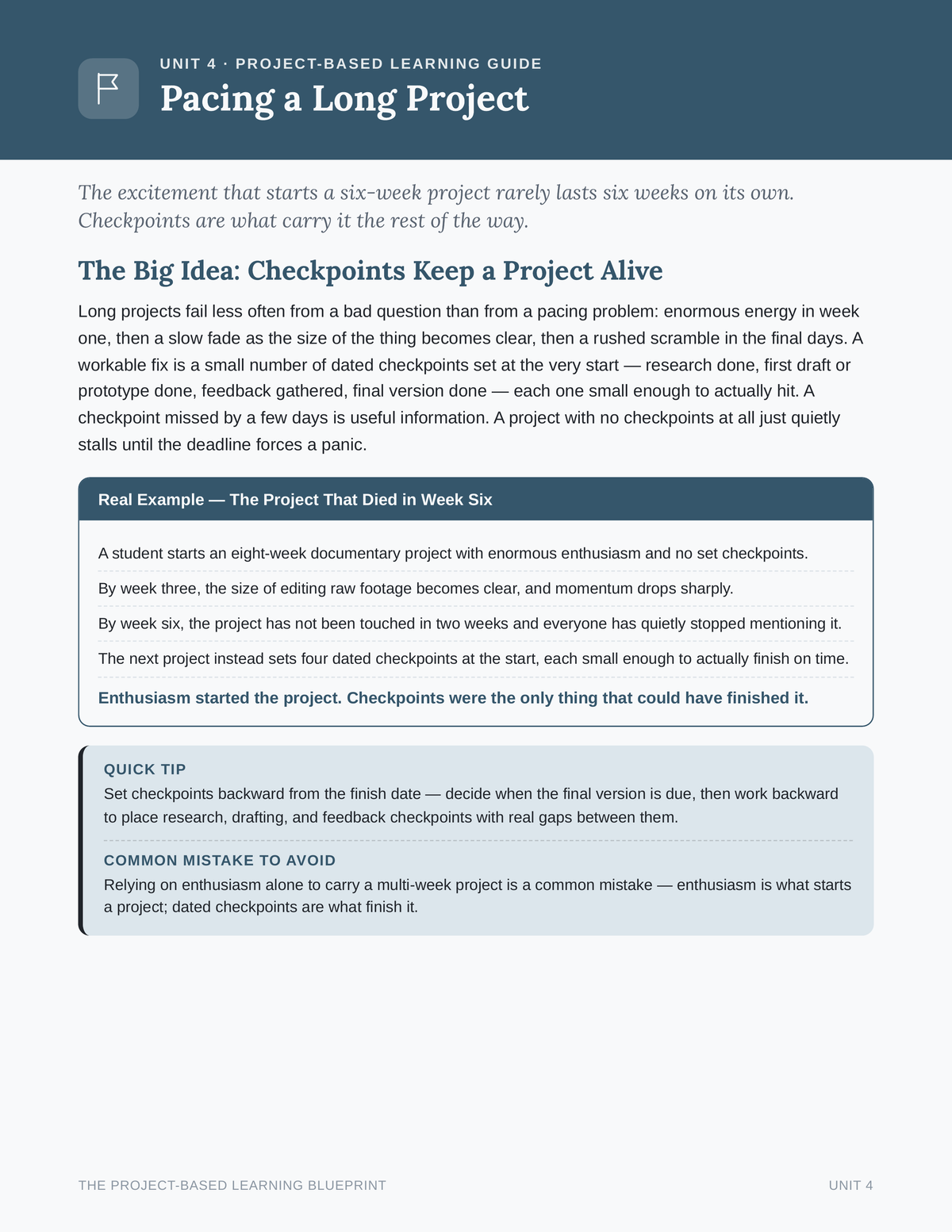 Unit 4: Pacing a Long Project — The Project That Died in Week Six