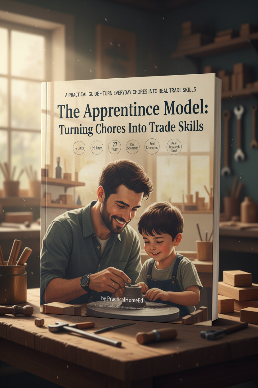 The Apprentice Model guide cover displayed prominently with a warm workshop scene in the background