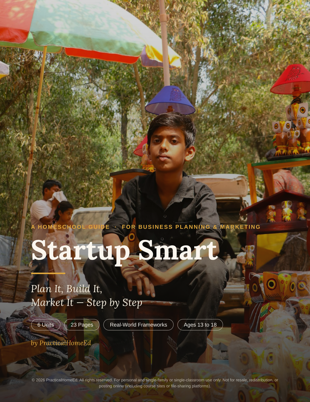 Startup Smart guide cover showing teen entrepreneur at a market stall
