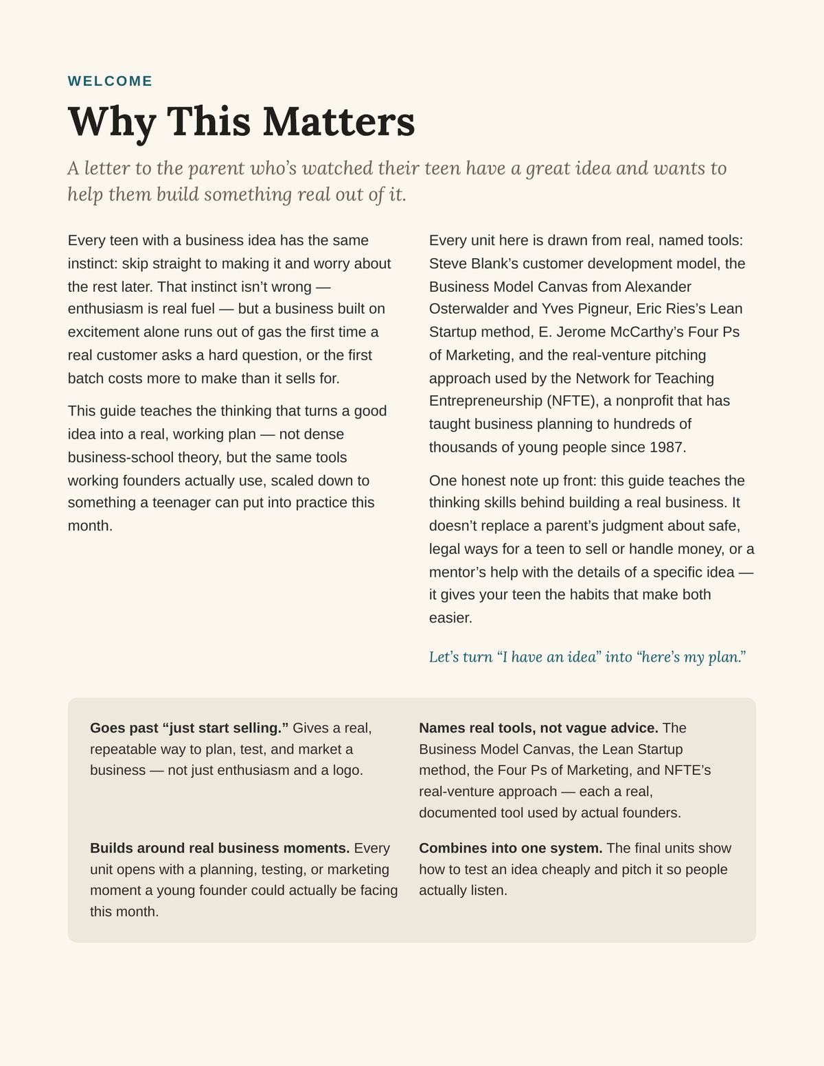 Startup Smart guide welcome page explaining the real founder frameworks behind the guide
