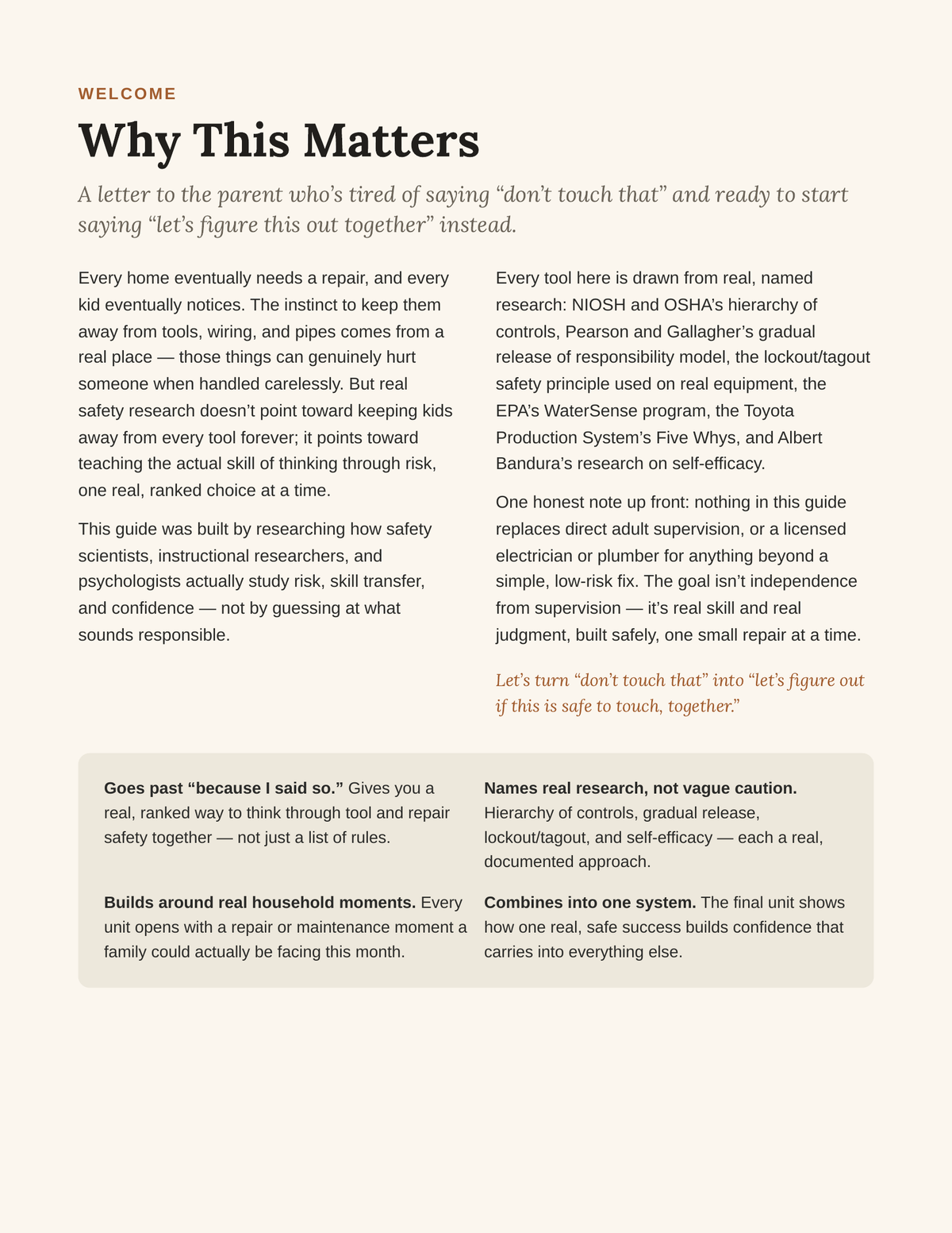 Fix It Yourself guide how to use page showing the four-step learning framework
