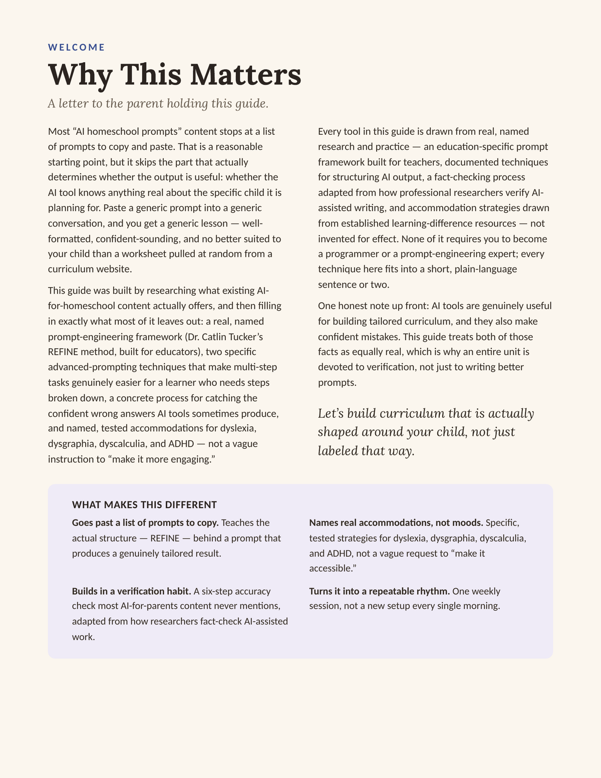 Why This Matters — welcome letter page