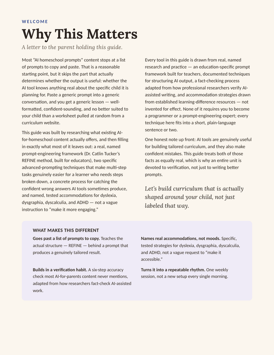 Why This Matters — welcome letter page