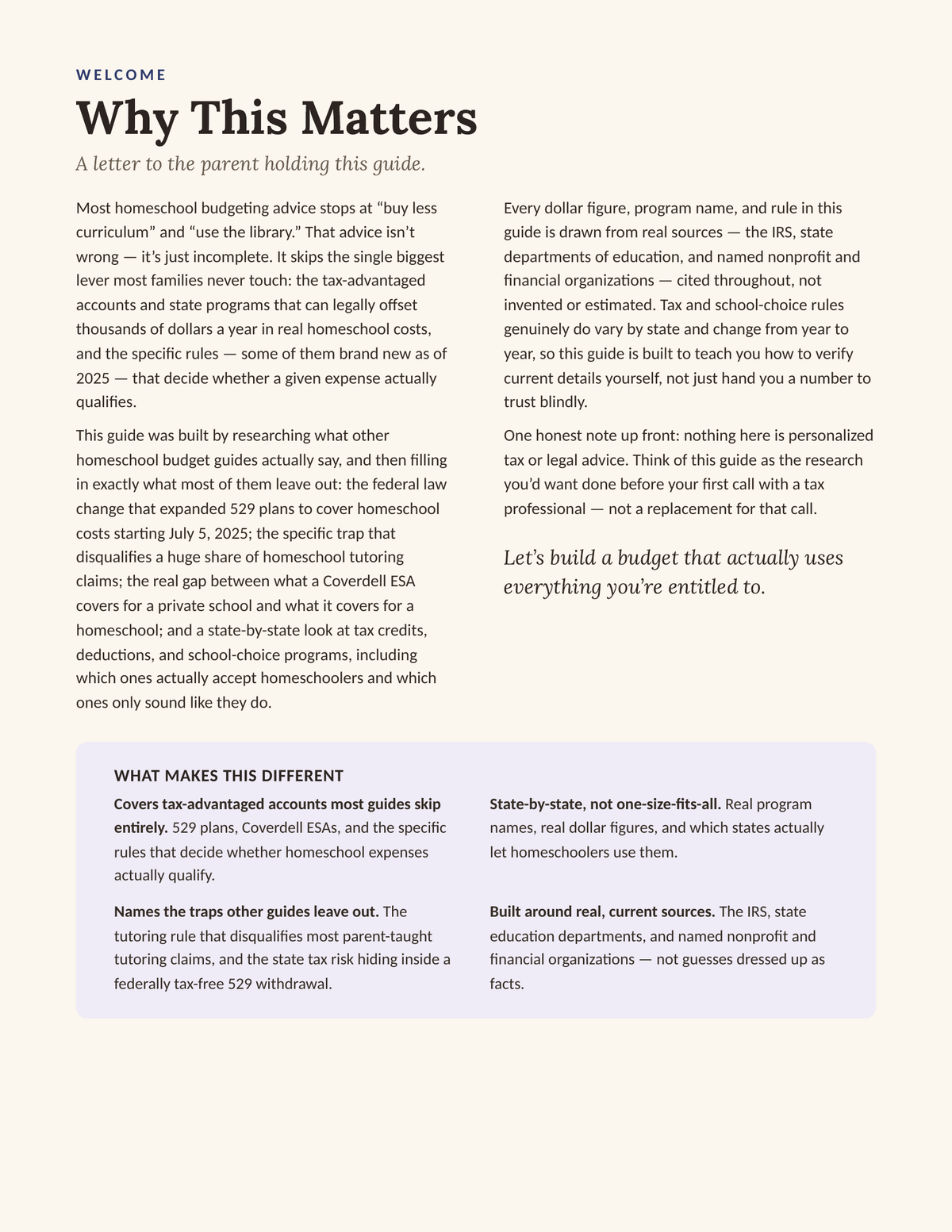 The Homeschool Budget Blueprint — Why This Matters, letter about tax-advantaged accounts and real homeschool savings