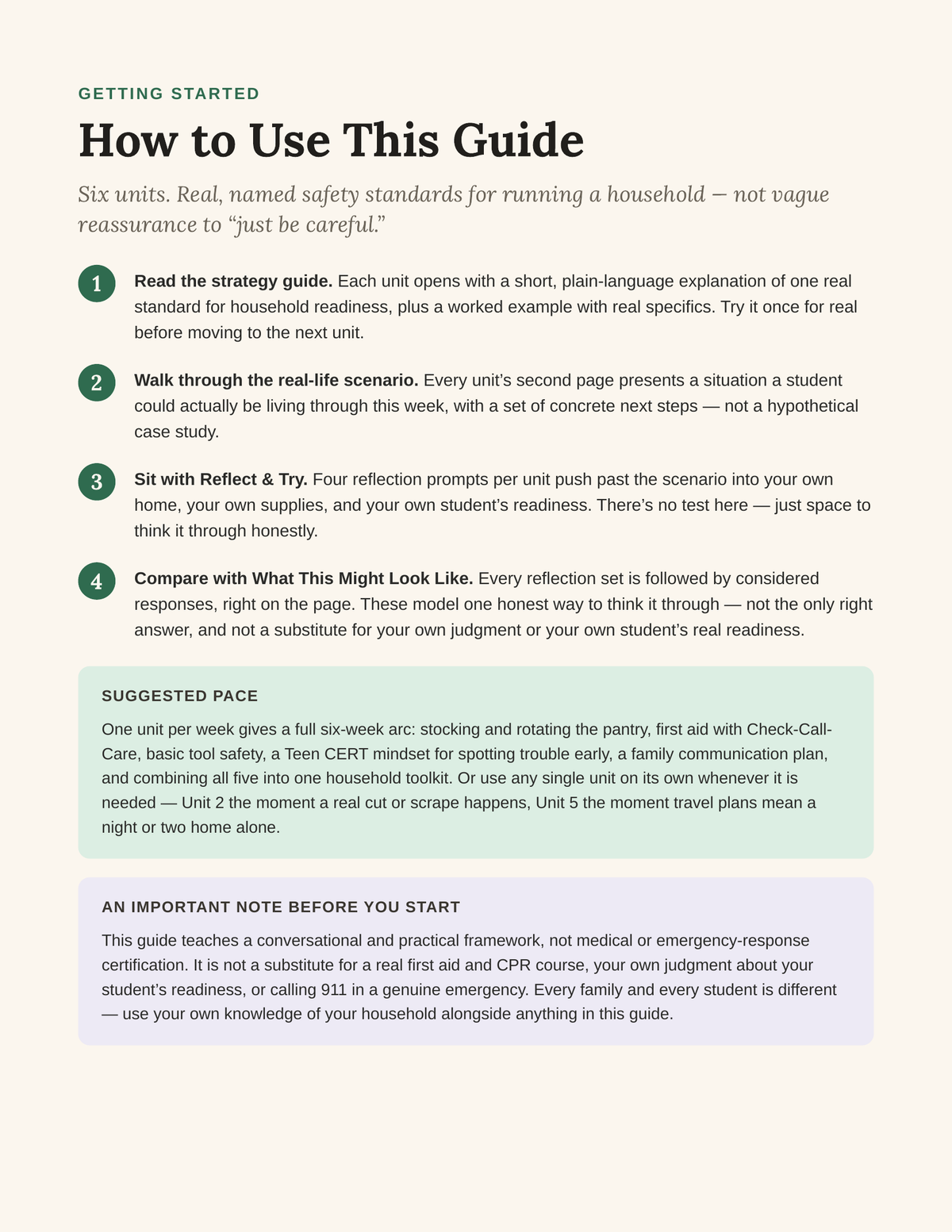 Ready at Home guide how to use page