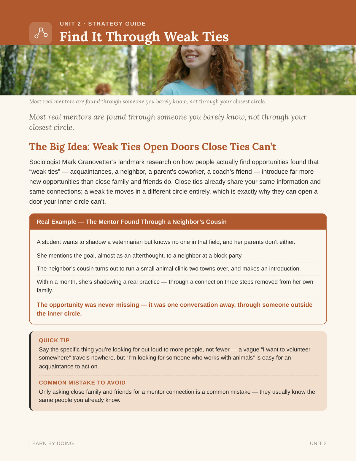 Unit 2 Find It Through Weak Ties strategy guide page